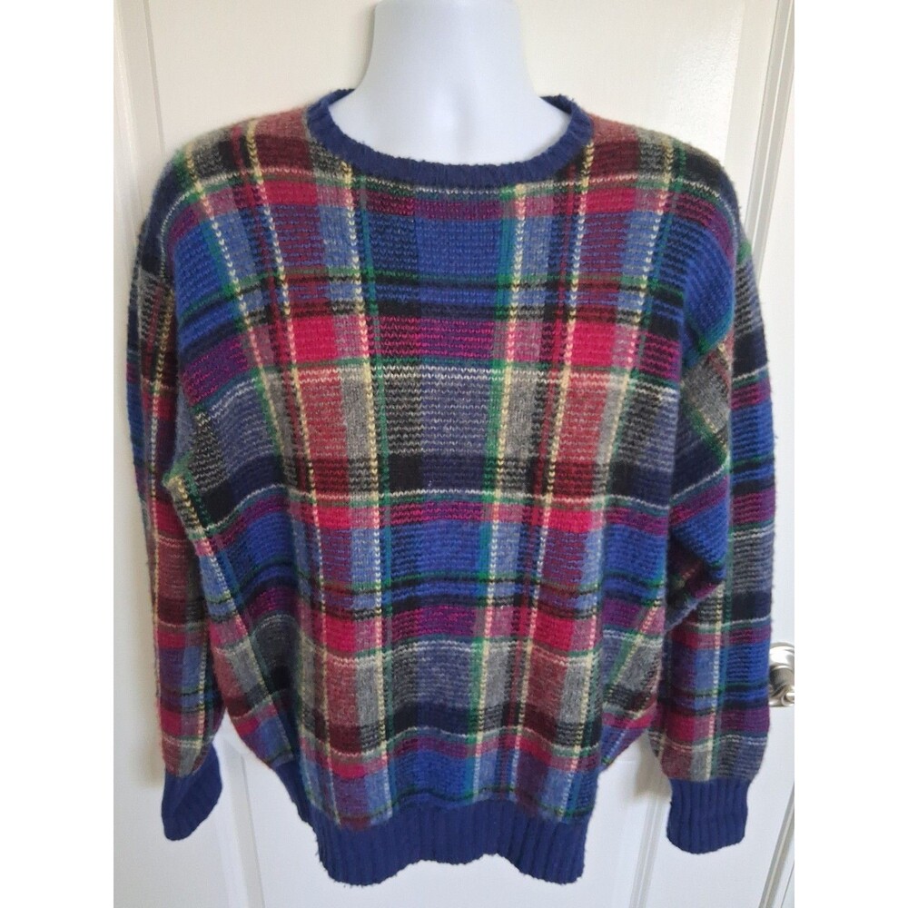 Polo By Ralph Lauren Sweater Mens L Multicolor Plaid 100% Lambswool Crewneck